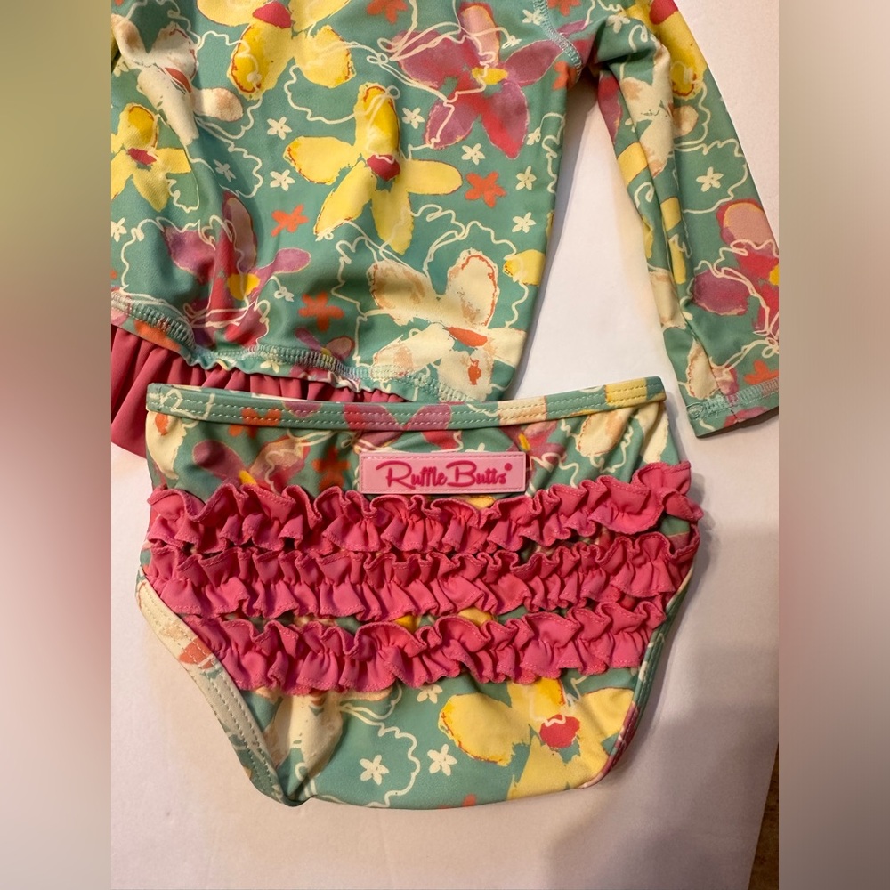 12-18M Ruffle Butts Mint Floral Ruffle Swim Set - Picture 5 of 10
